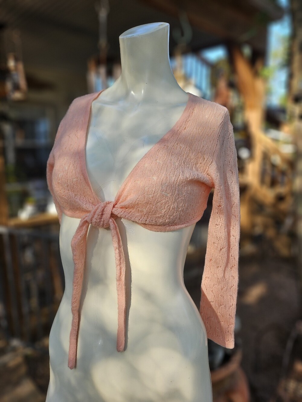 Gorgeous Dainty Peach Knit Bolero Shrug Cardigan So Cute, Tie Front XSmall